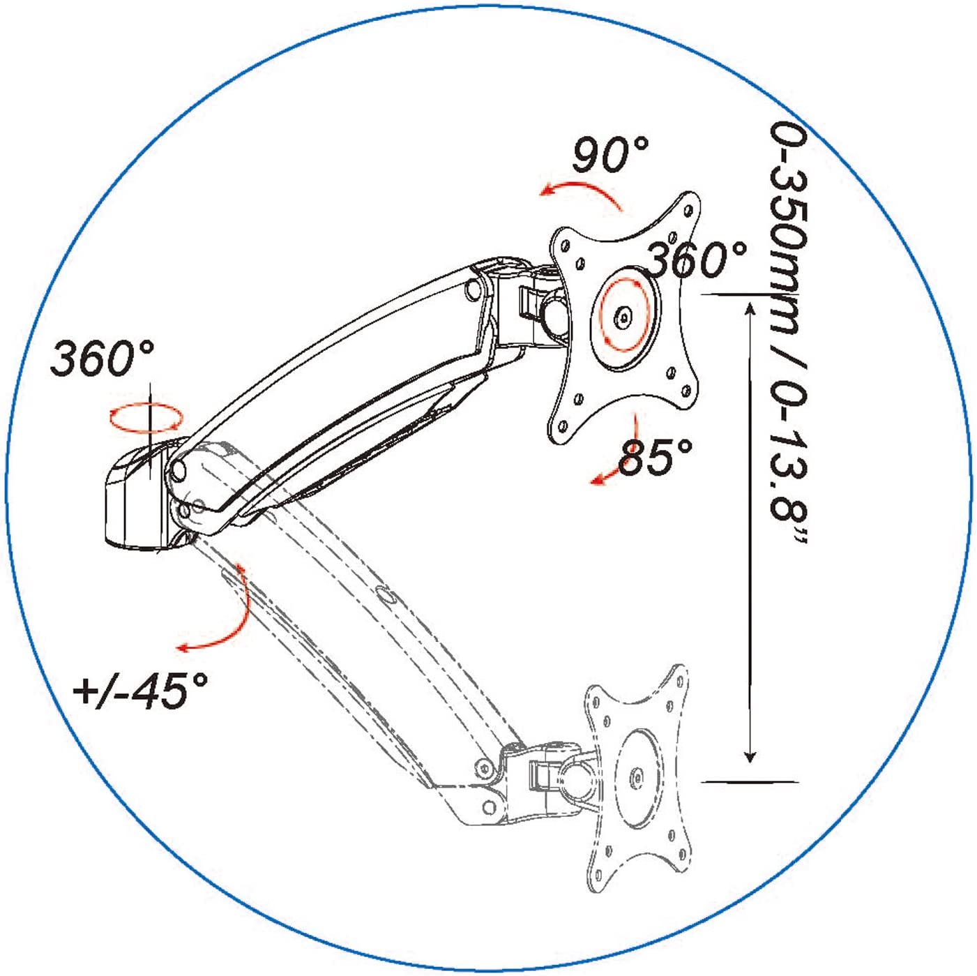 HFTEK ® – Monitorhalterung für drei Bildschirme von 15 bis 27 Zoll DS137SB / DS137SW – Bild 4