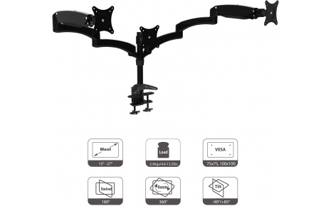 HFTEK ® – Monitorhalterung für drei Bildschirme von 15 bis 27 Zoll (DS137SB)