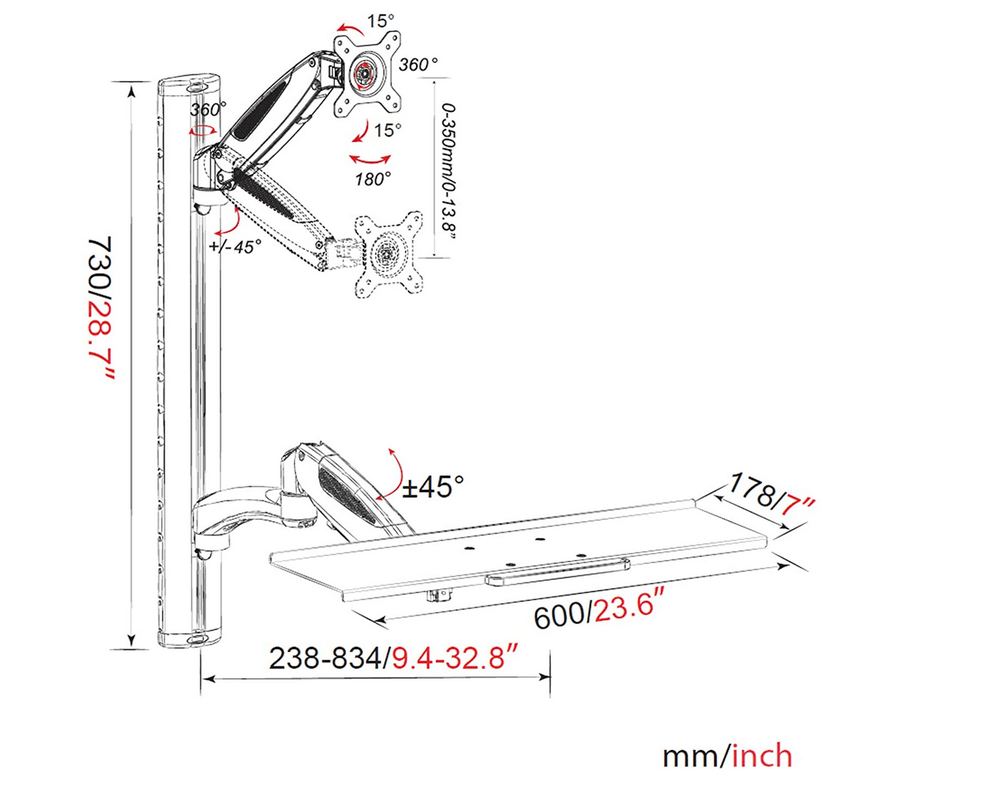 HFTEK® – Wandhalterung mit Tastaturablage (FY02XWS) – Bild 2
