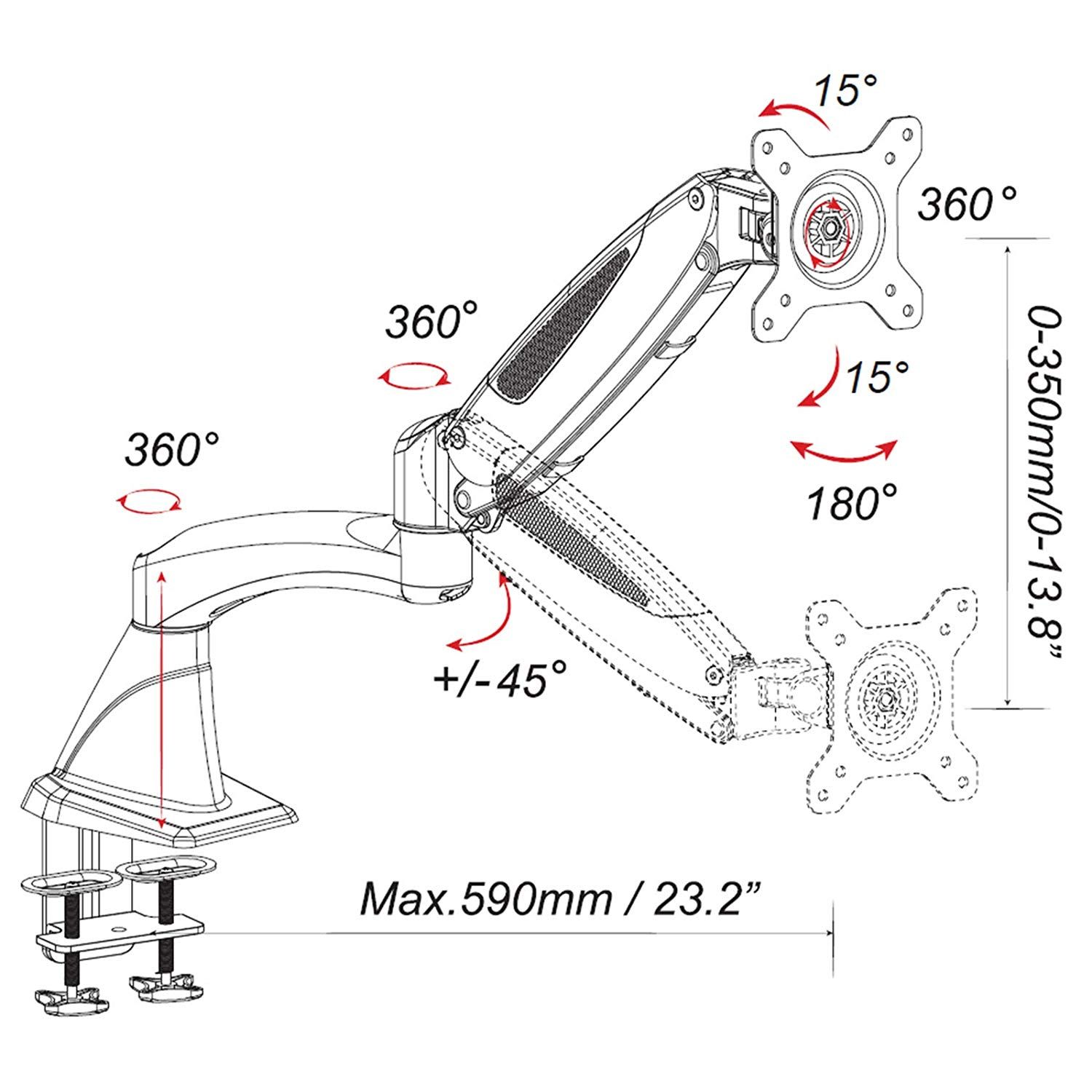 HFTEK® – Monitorarm für  Bildschirme bis 34 Zoll GM112XFB / GM112XFW – Bild 7