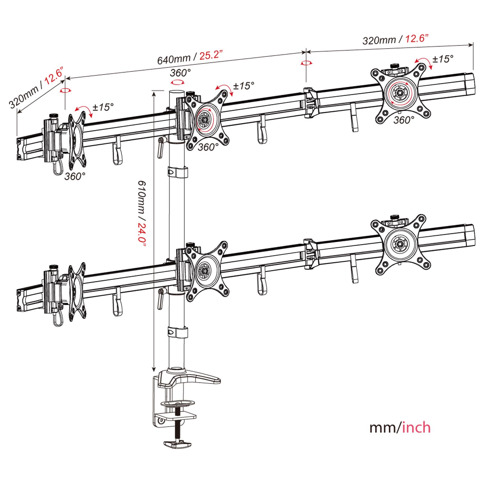 HFTEK® – Monitorhalterung für 6 Bildschirme (MP260C-L) – Bild 2