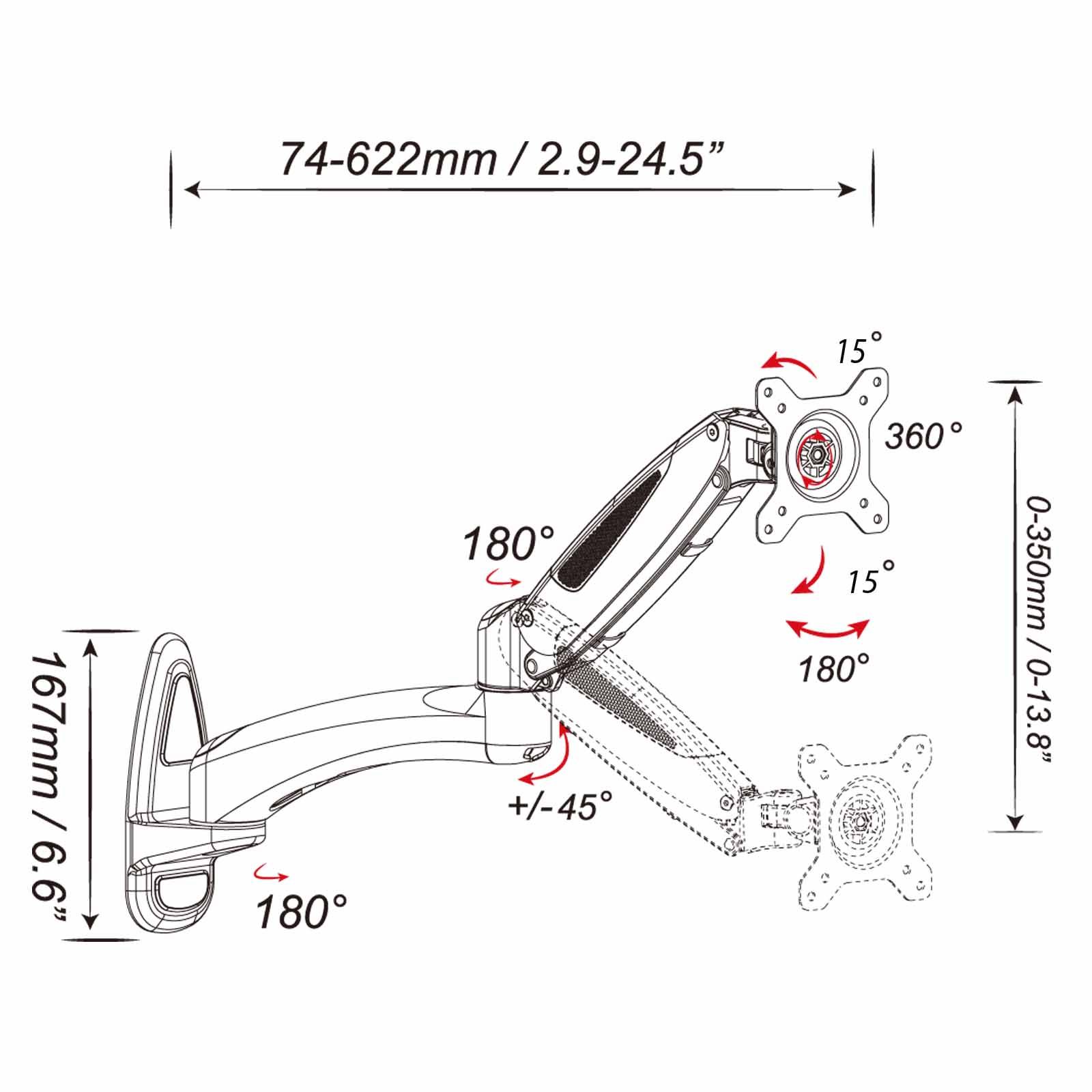 HFTEK® - Wandhalterung für einen Monitor von 15 bis 34 Zoll HF20DB / HF20DW – Bild 3