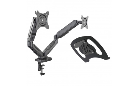 HFTEK® – zweifacher Monitorarm für Bildschirme bis 27 Zoll mit Tablet Halterung (HF24GLCB)