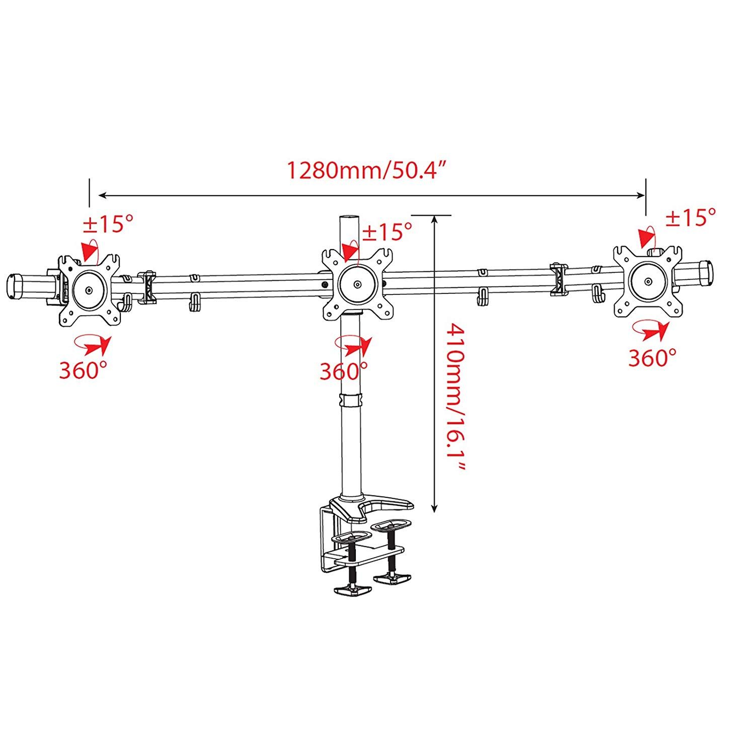 HFTEK® – Tischhalterung für 3 Bildschirme von 15 bis 27 Zoll (HF330C) – Bild 3