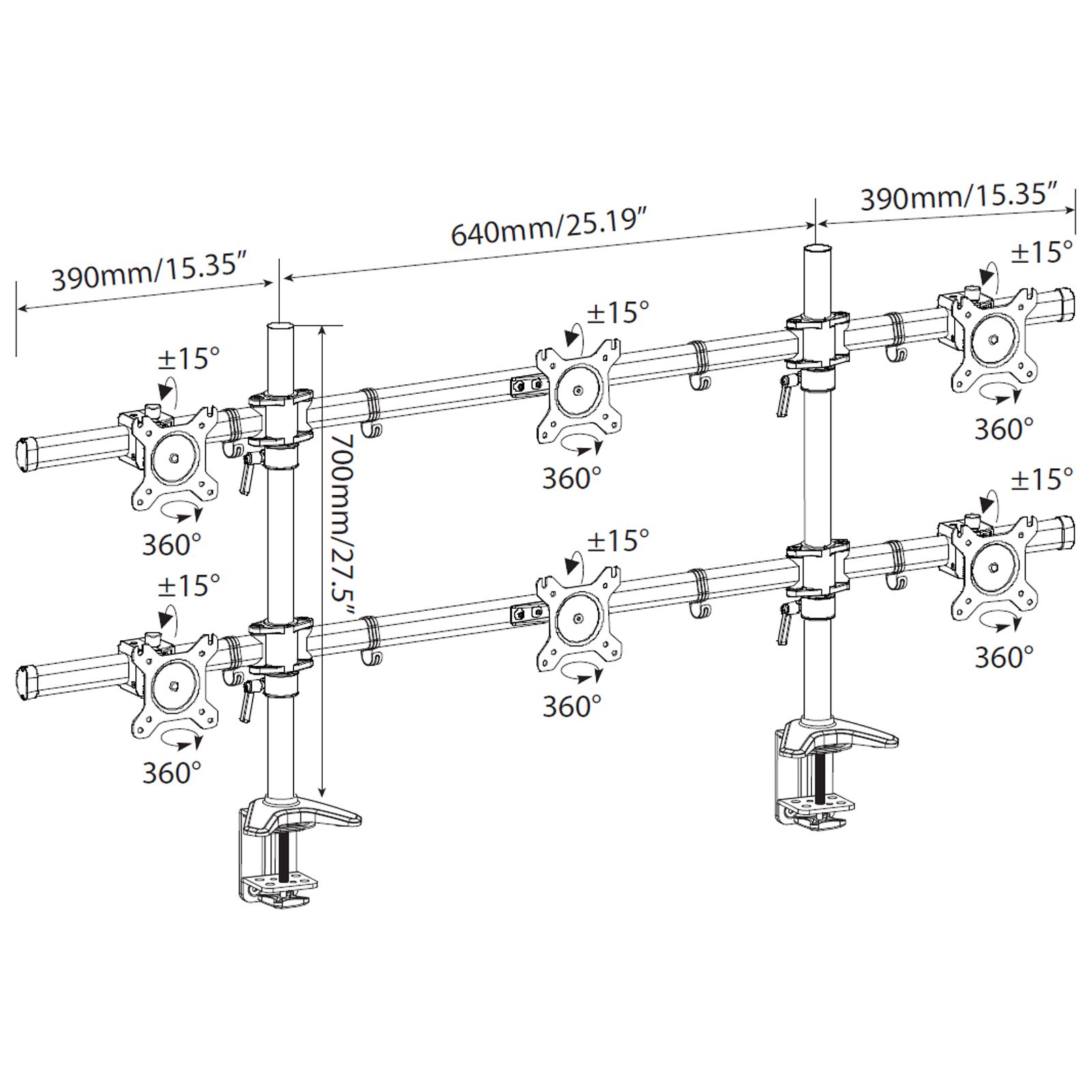 HFTEK® – Tischhalterung für 6 Bildschirme von 15 bis 27 Zoll (HF360C) – Bild 2