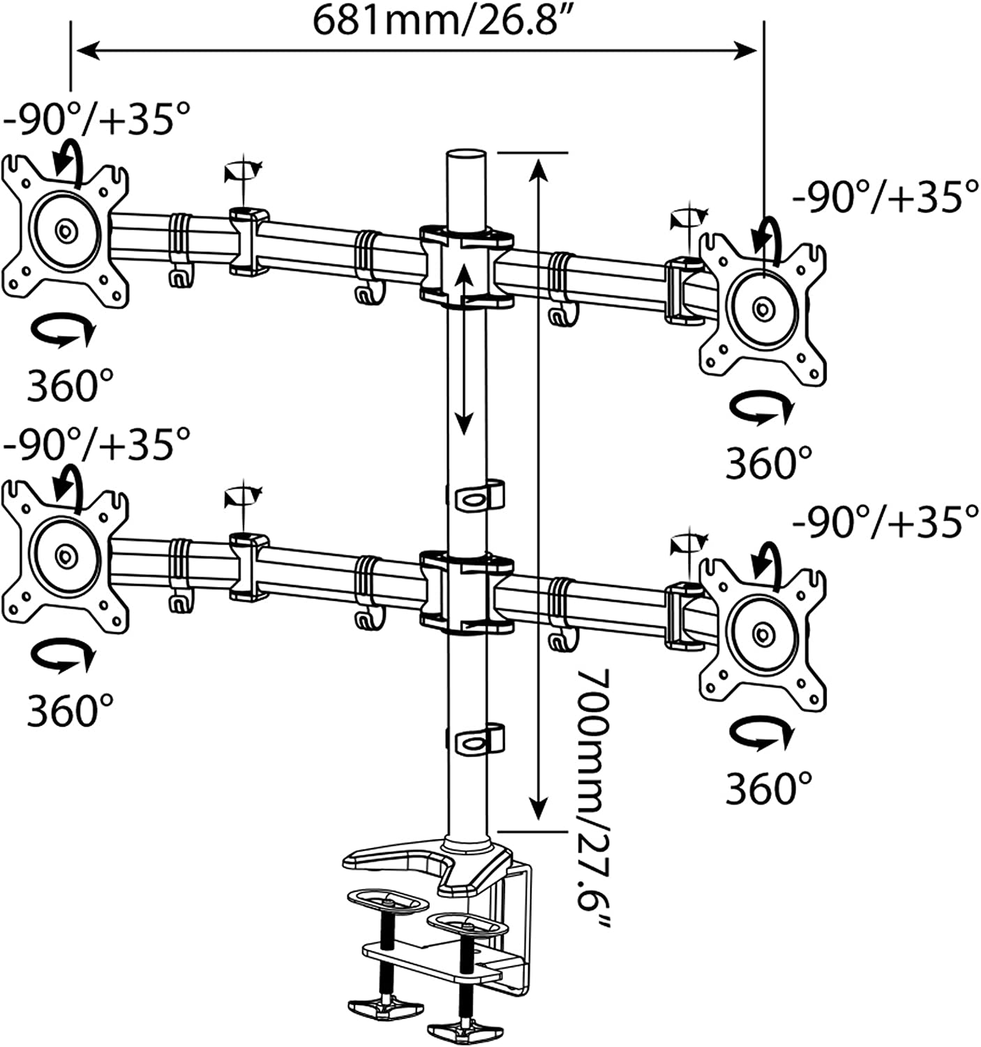 HFTEK® – Tischhalterung für vier Bildschirme von 13 bis 27 Zoll (HF49DB) – Bild 2