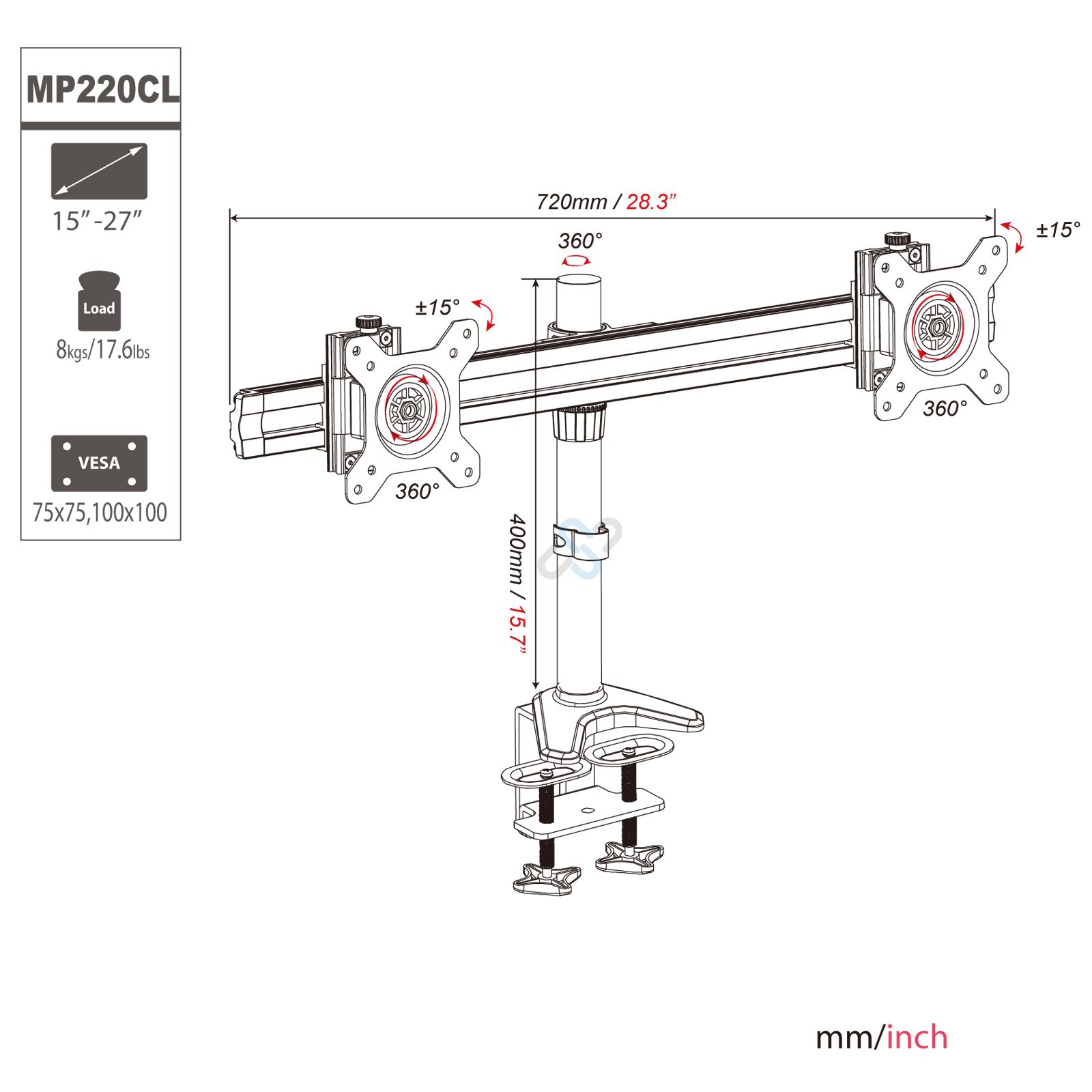 HFTEK® – Monitorhalterung für 2 Bildschirme (MP220C-L) – Bild 3