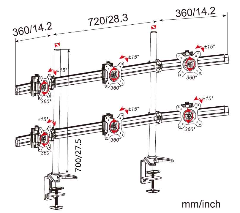HFTEK® – Monitorhalterung für 6 Bildschirme (MP260C-N) – Bild 2