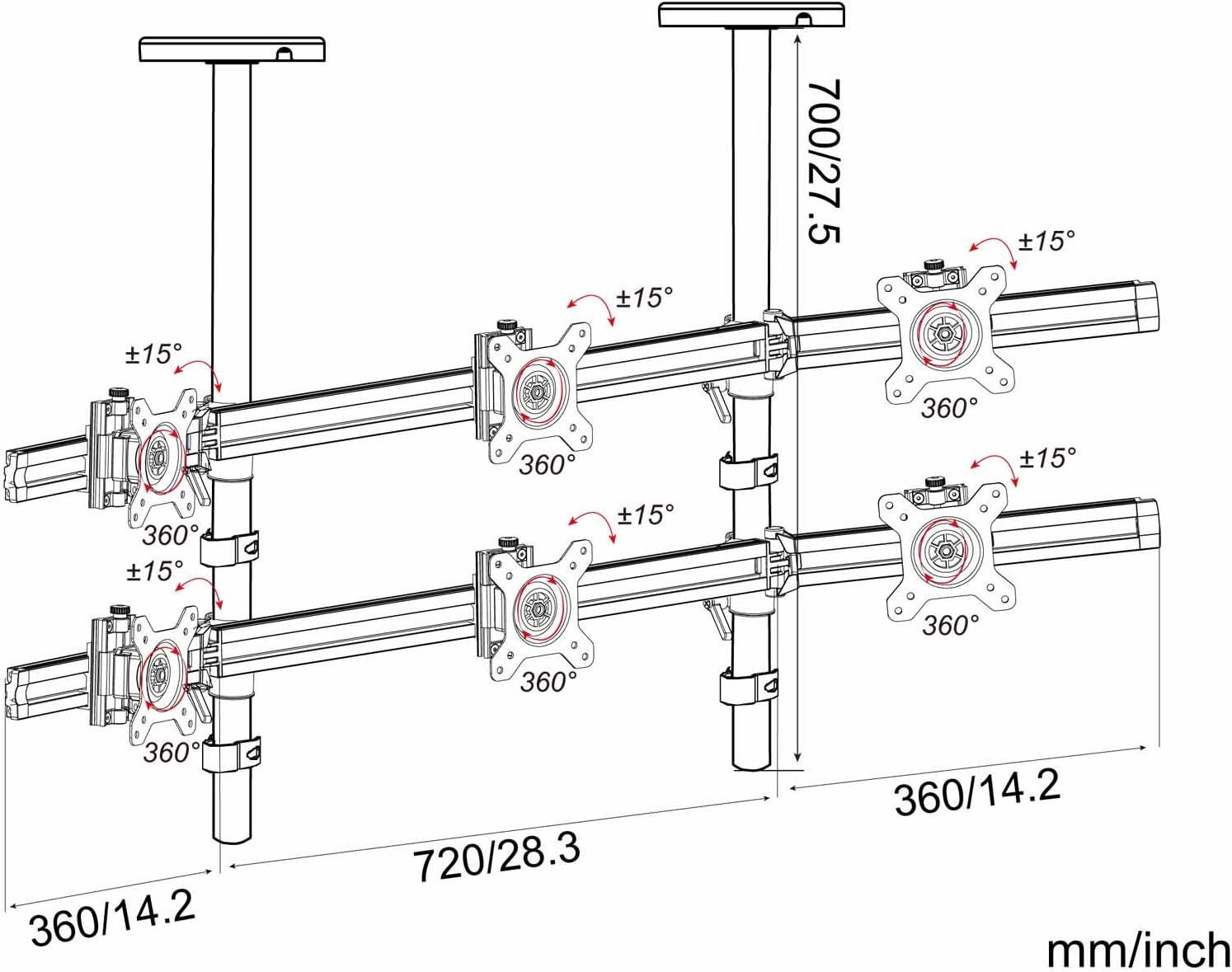 HFTEK® – Deckenhalterung für sechs Bildschirme (MP260DM70-N) – Bild 2