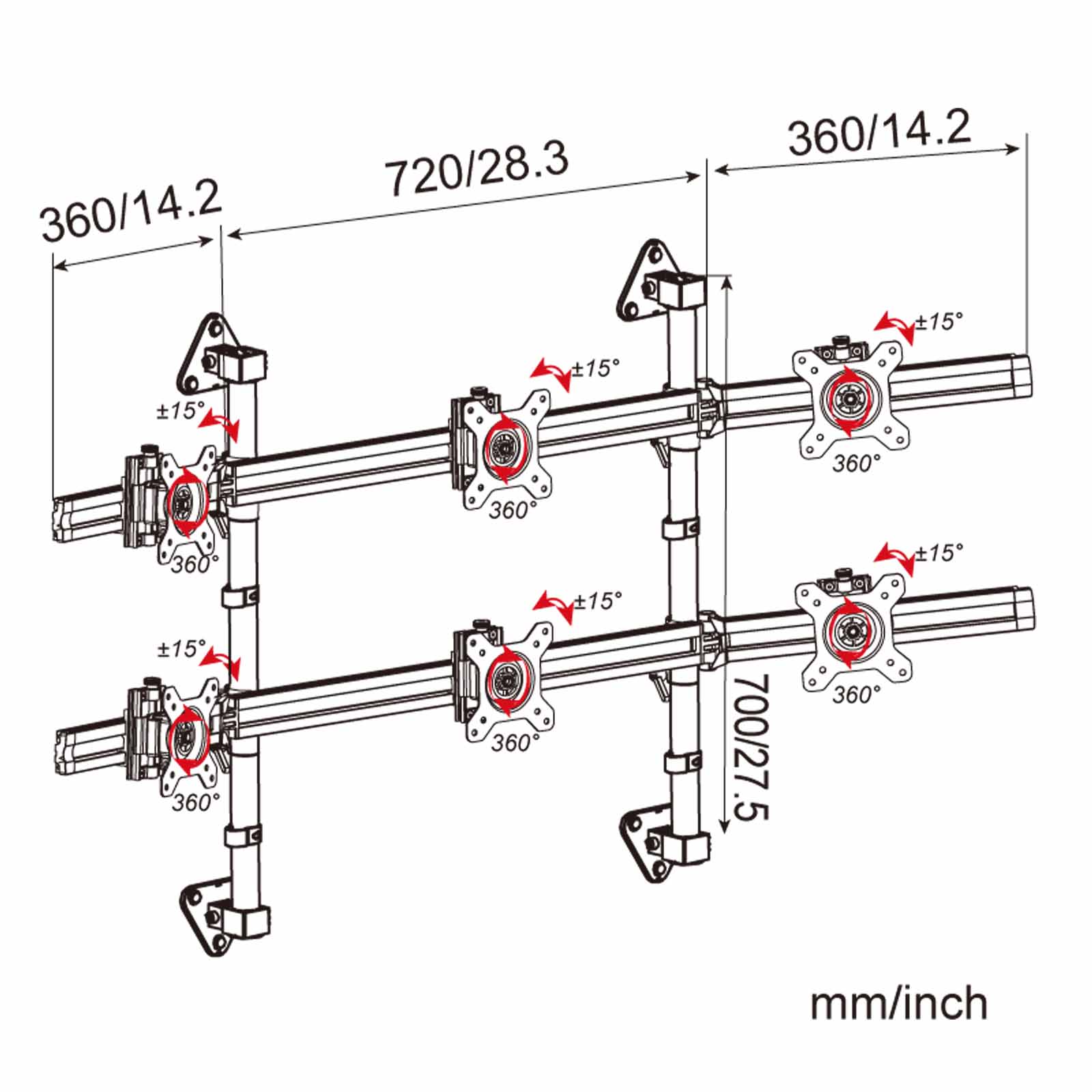 HFTEK® – Wandhalterung für sechs Bildschirme (MP260W70-N) – Bild 2