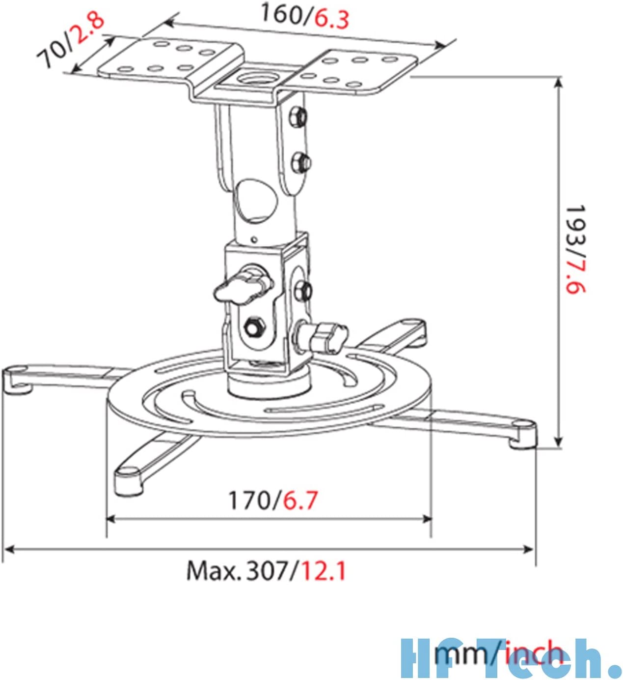 HFTEK® – Universal-Decken-Halterung für Beamer und Projektoren (PR04) – Bild 2