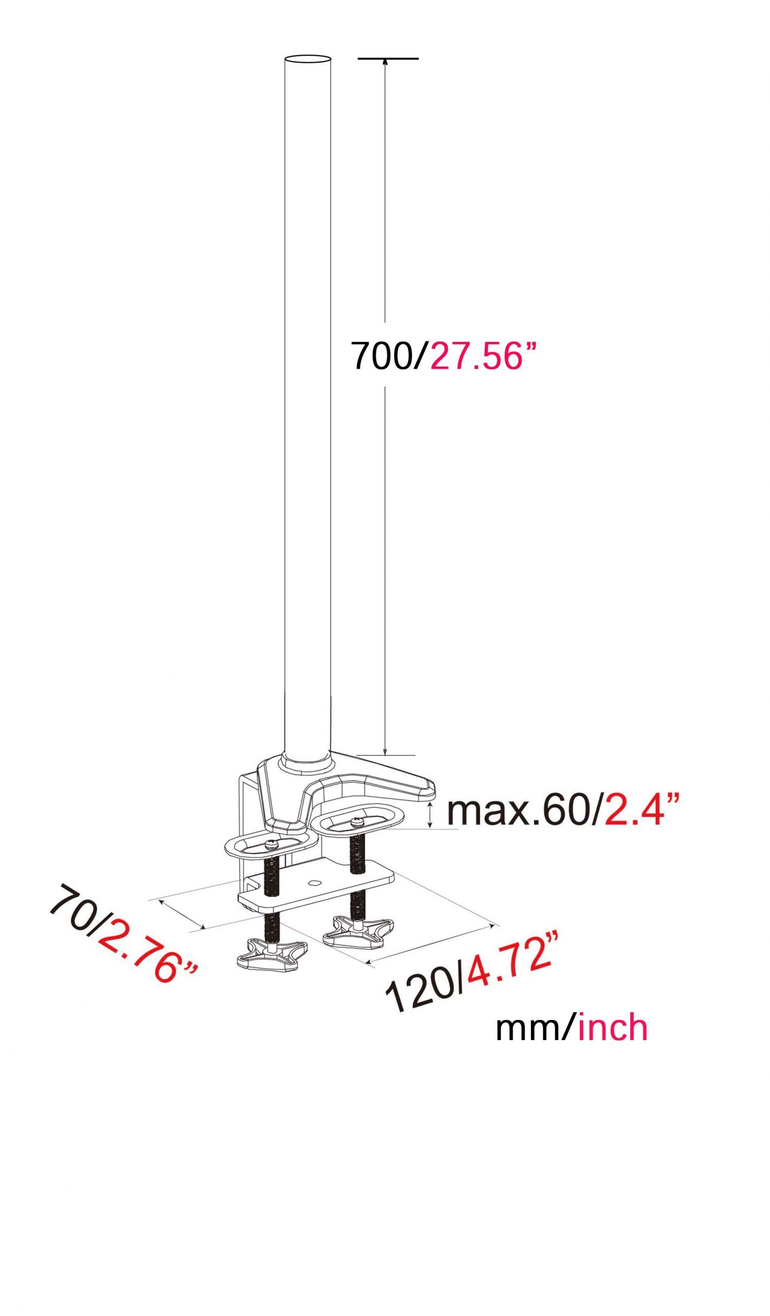 HFTEK® - Zubehör Säule für Monitorhalterung – 70cm Standrohr – mit C-Clamp Doppelklemmsystem (HF0860MB) – Bild 2