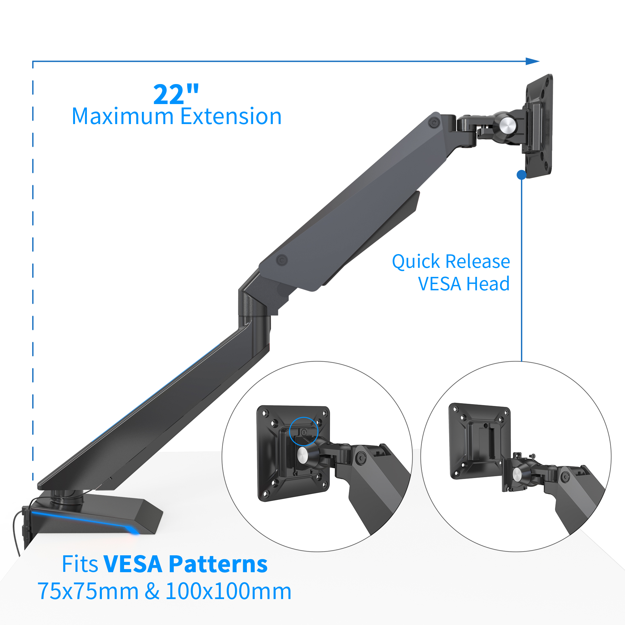 HFTEK® – Ergonomischer Einzelmonitorarm bis 34 Zoll und 8kg (HF24G02) – Bild 6