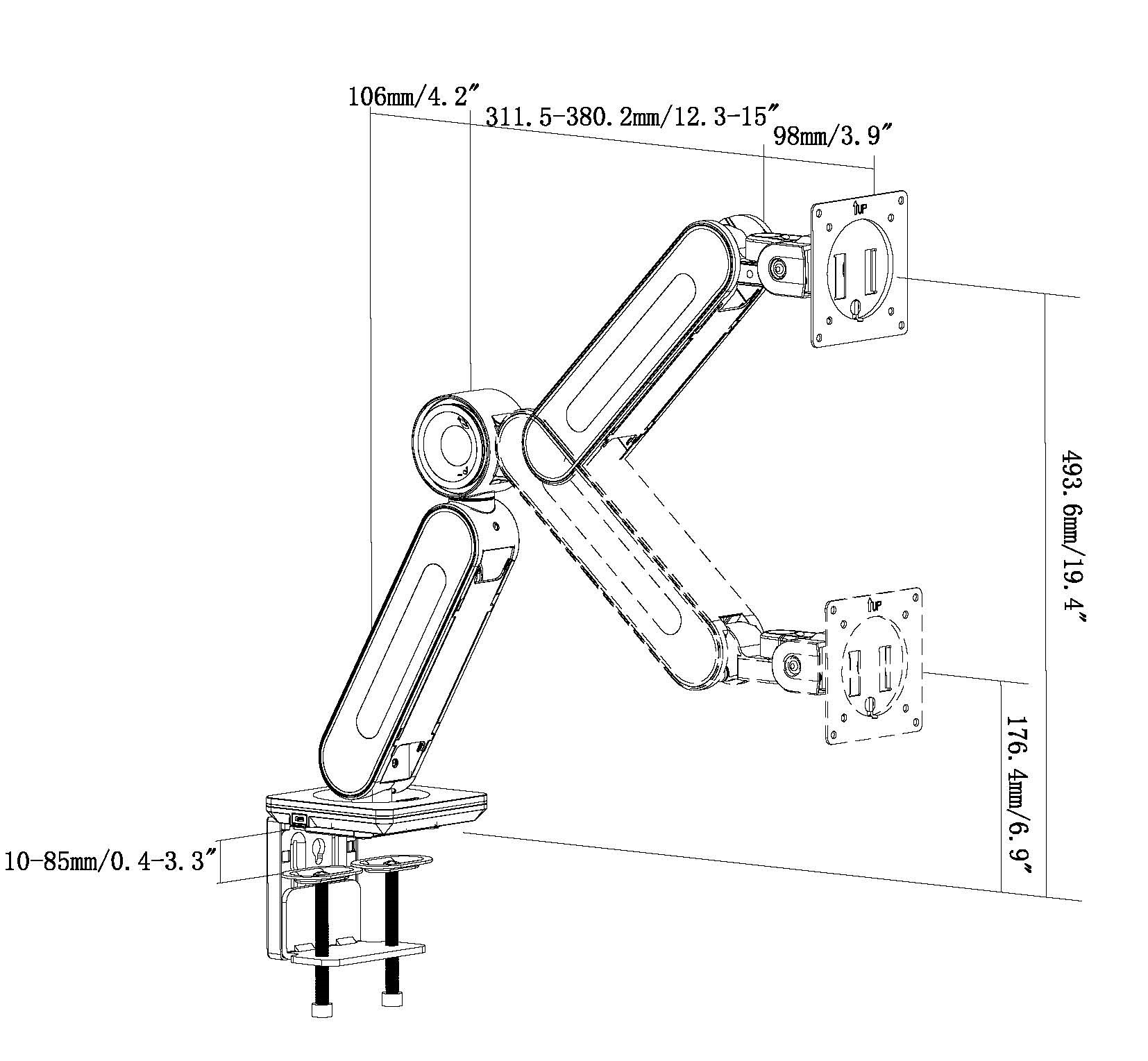 HFTEK® – Ergonomischer Einzelmonitorarm bis 44 Zoll und 15kg (HF24G08RU) – Bild 16