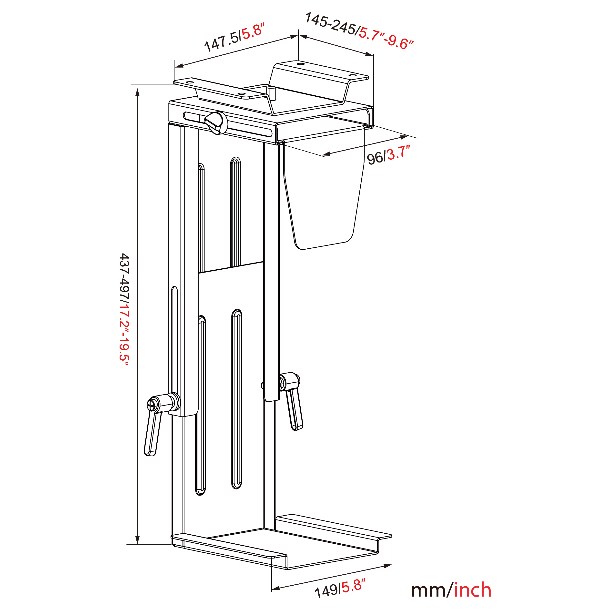 HFTEK® - Verstellbare PC Halterung, CPU-Halterung Untertisch (HF24A30) – Bild 10