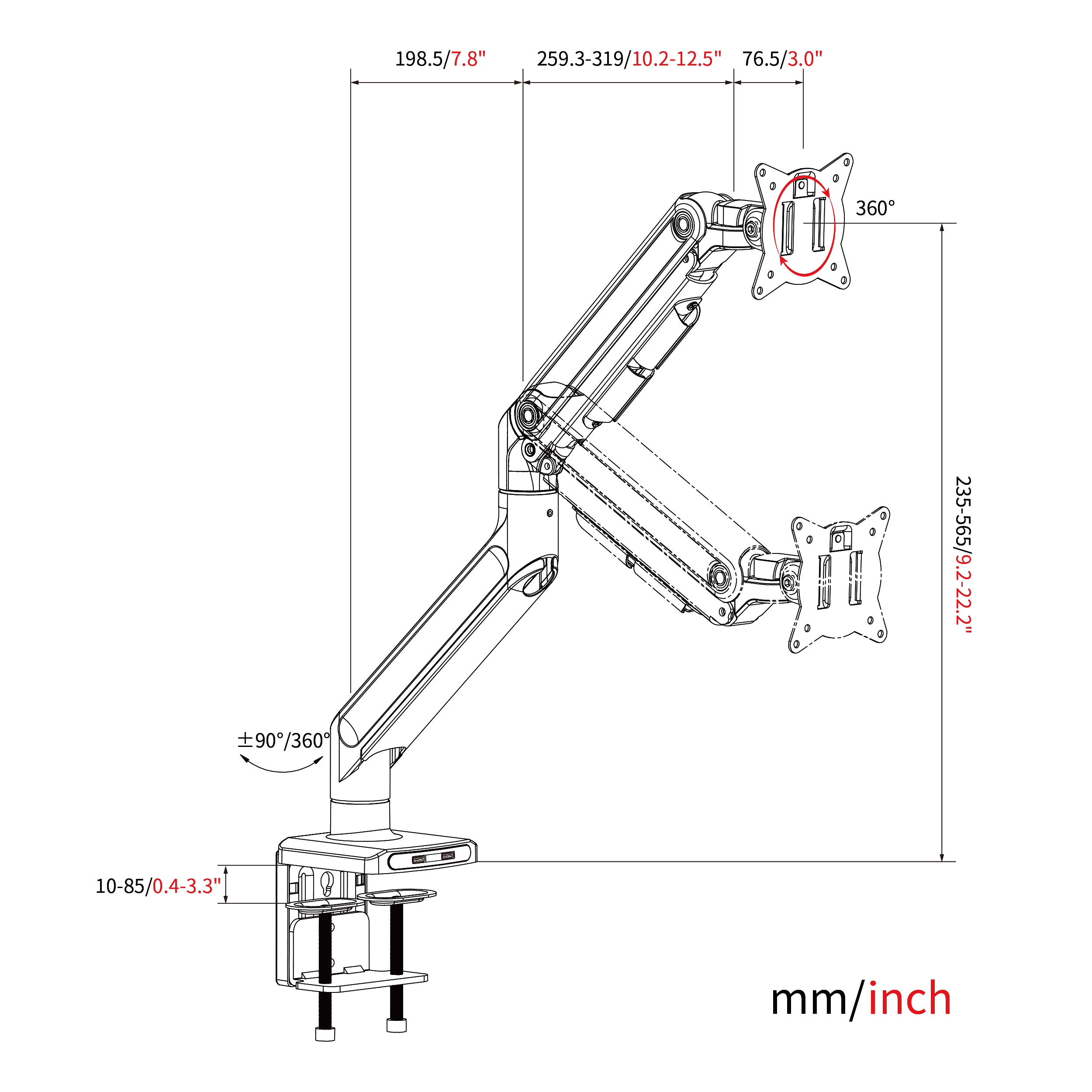 HFTEK® –  Monitor Halterung für 1 Monitor bis 49 Zoll Curved Bildschirm (HF24G07U) – Bild 8