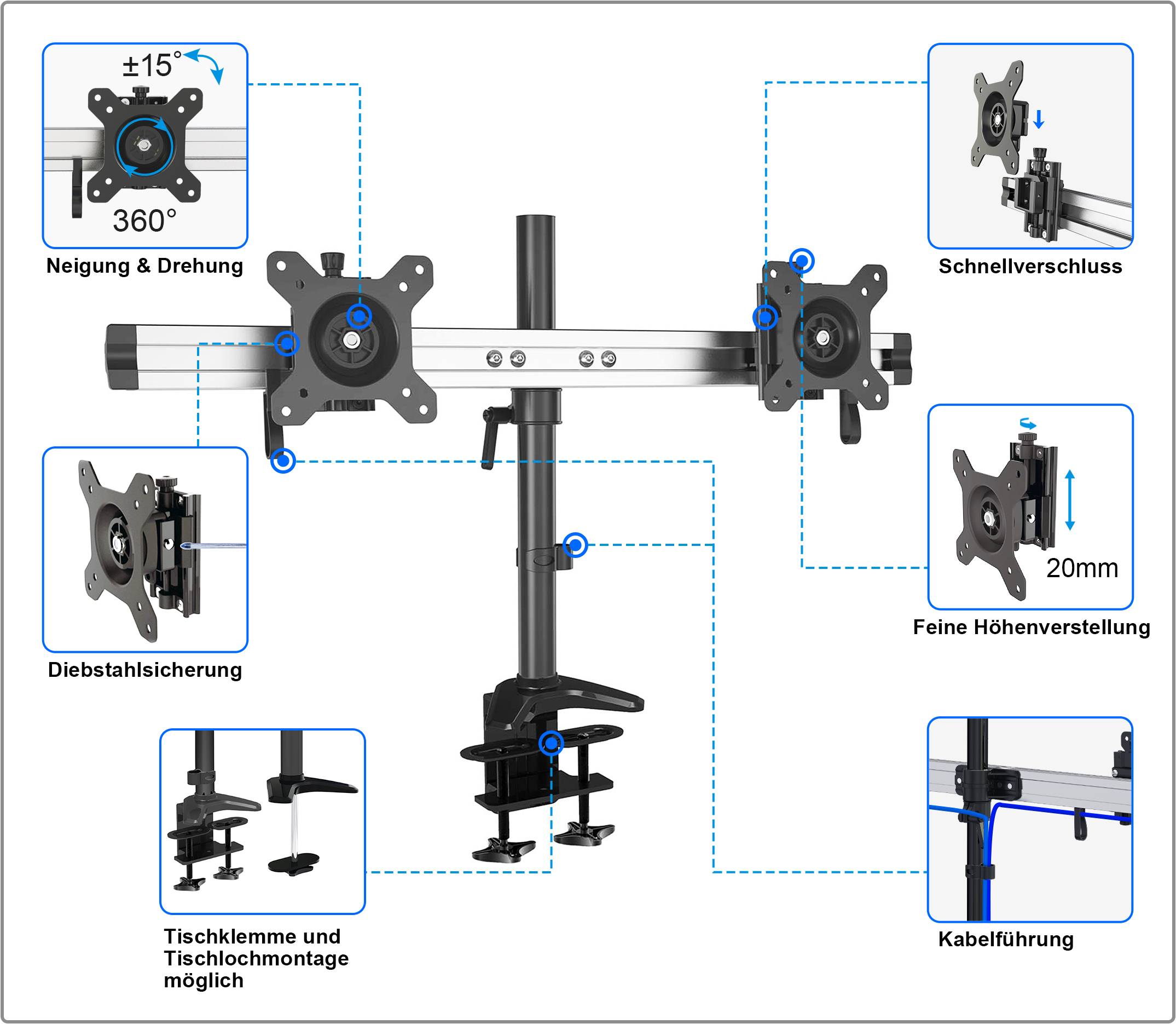 HFTEK® – Monitorhalterung für 2 Bildschirme (MP220C-L) – Bild 2